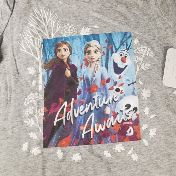 Justice Frozen Tee Shirt Princess Girls Anna Elsa Queen Blouse Grey Short Sleeve - Picture 2 of 10